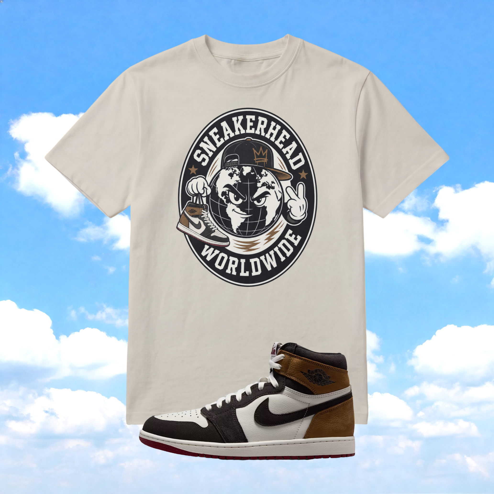 Shirt to Match Love Letter 1s | Sneakerhead Worldwide Cream Match Tee | Retro 1 High Streetwear Graphic | Sneakerhead Gift