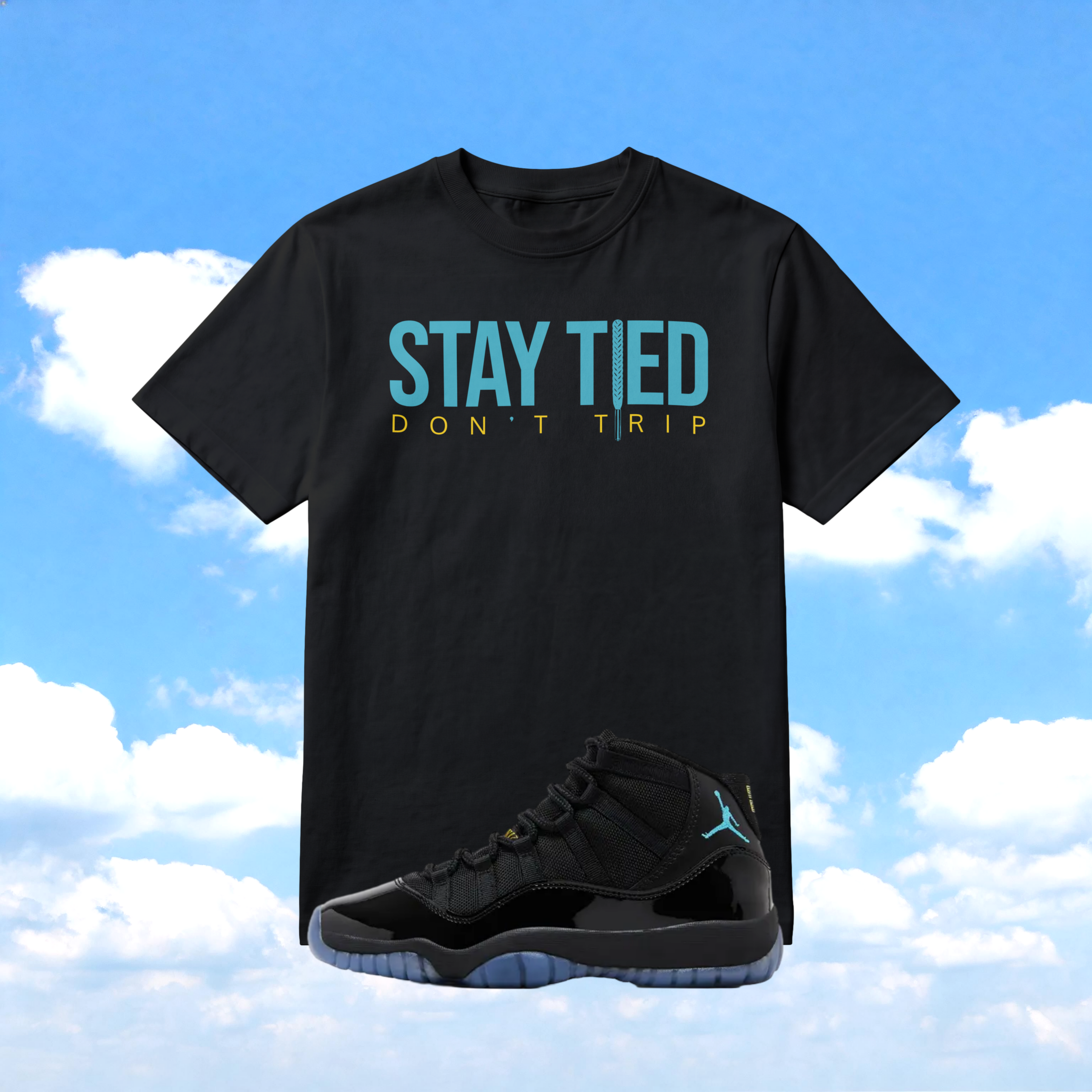 Jordan 11 Gamma Blue Sneaker Match T-Shirt | Stay Tied Don't Trip Graphic Tee